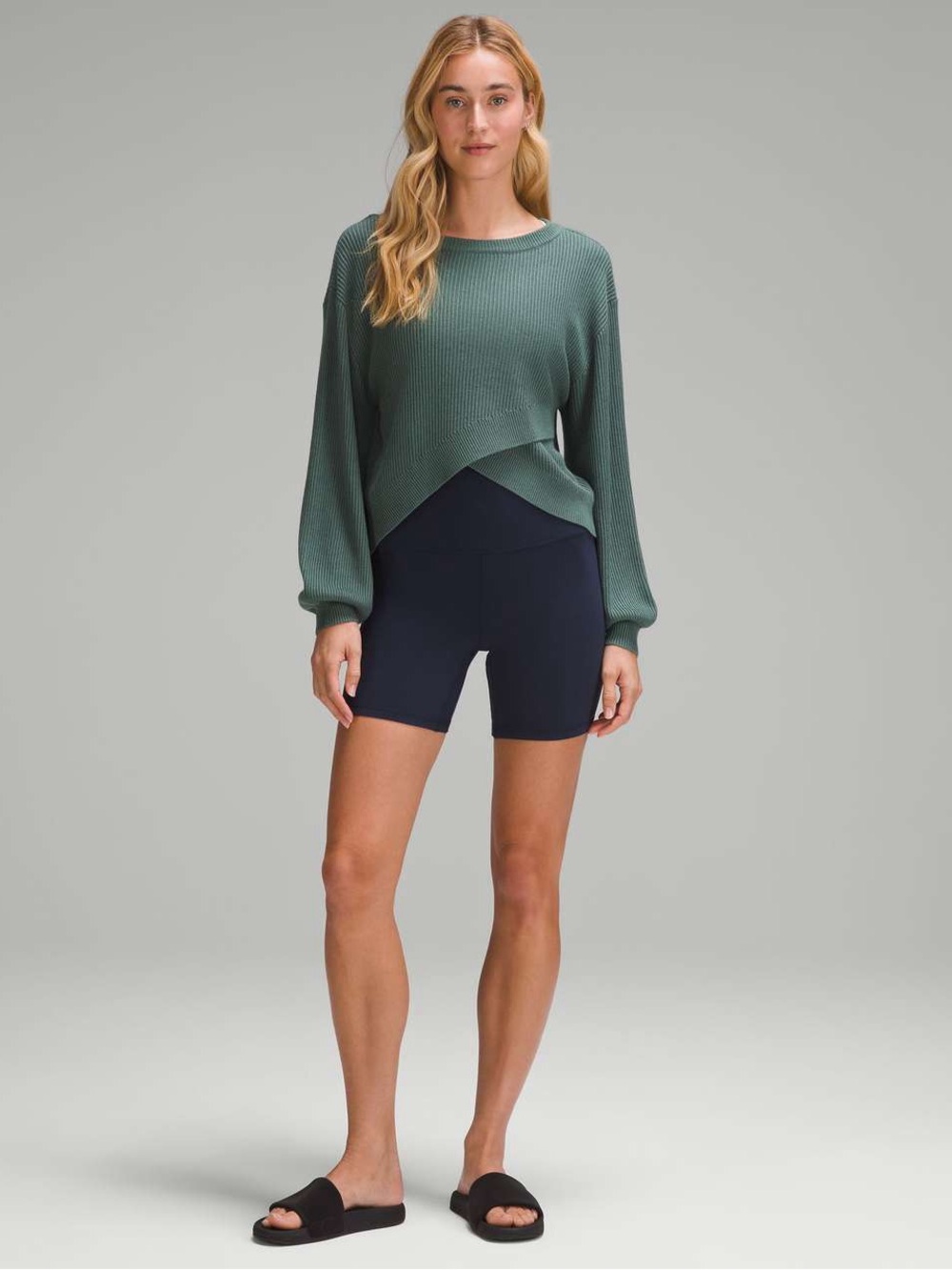 Lululemon Ribbed Reversible Crossover Sweater Medium Forest - Size 8 - Picture 2 of 6